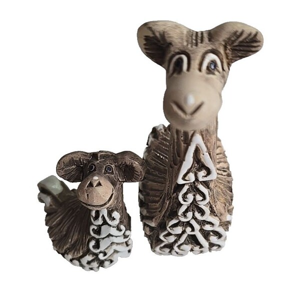 Llama Alpaca Artesania Rinconada Vtg Pair Mom Baby Art Pottery Figurines Retired - Picture 1 of 14